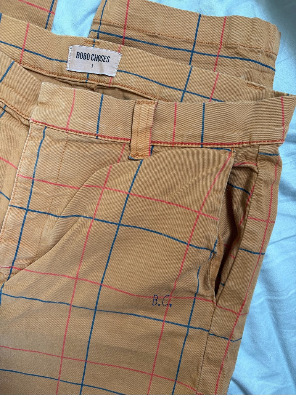Bobo Choses Tan Plaid Cotton Pants